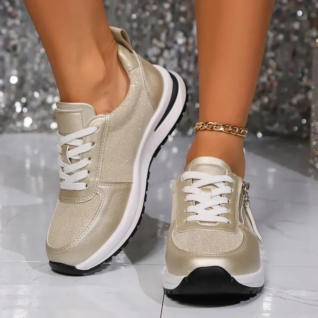 Sienna | Women’s Metallic Lace-Up Sneakers with Side Zip