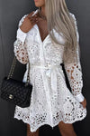 Dionne | Women's Lace Long Sleeve Mini Dress V-Neck Belted Skater Dress