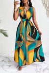 Zara | Women's V-Neck Sleeveless Belted Maxi Dress Printed
