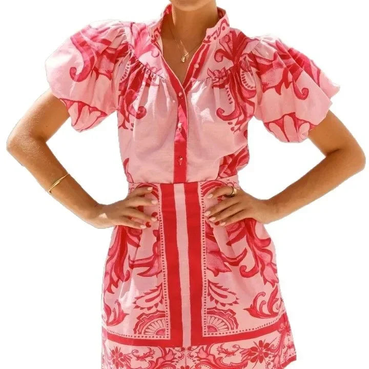 Aria | Women’s Puff Sleeve Floral Dress with V-Neck