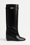 Women's Shark Lock Knee-High Faux Leather Boots