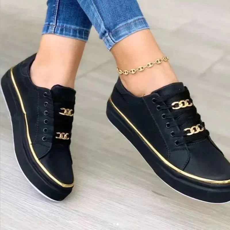 Cleo | Women’s Flat Sneakers with Gold Chain