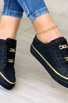 Cleo | Women's Flat Platform Sneakers Gold Chain Detail