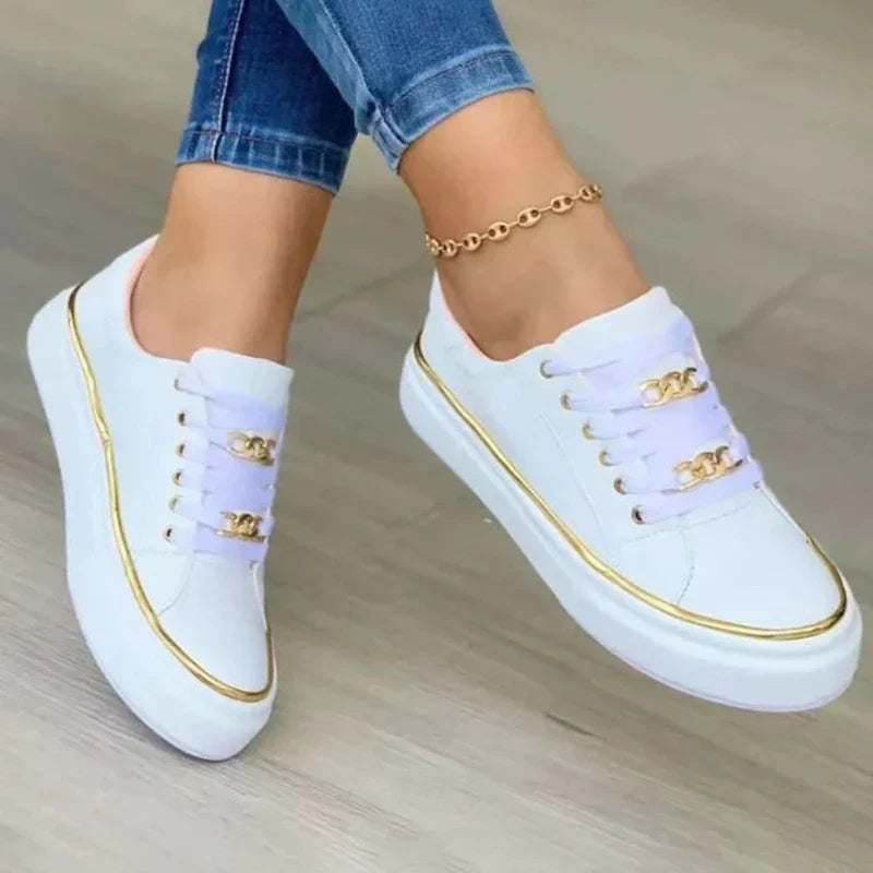 Cleo | Women’s Flat Sneakers with Gold Chain