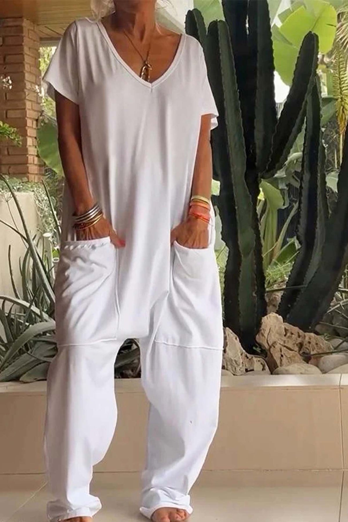 Lola | Women’s V-Neck Short Sleeve Jumpsuit with Pockets