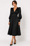 Sienna Calloway | Satin Button-Down V-Neck Midi Dress For Women