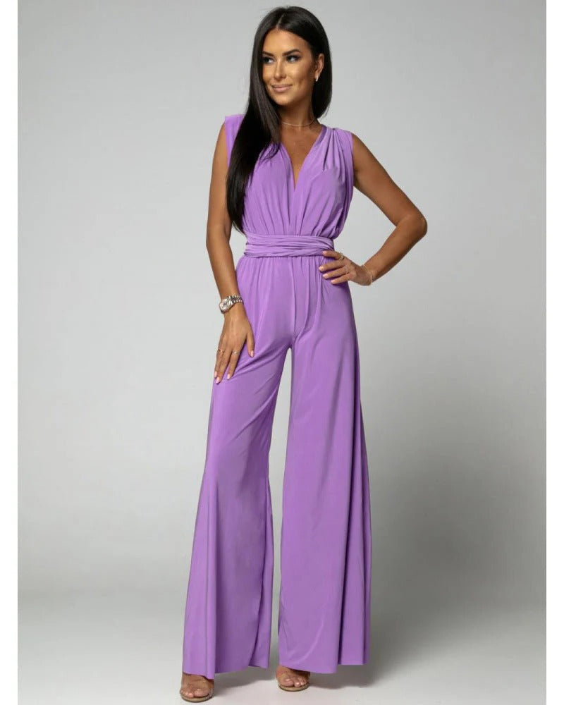 Vera | Women’s V-Neck Sleeveless Jumpsuit with Belt
