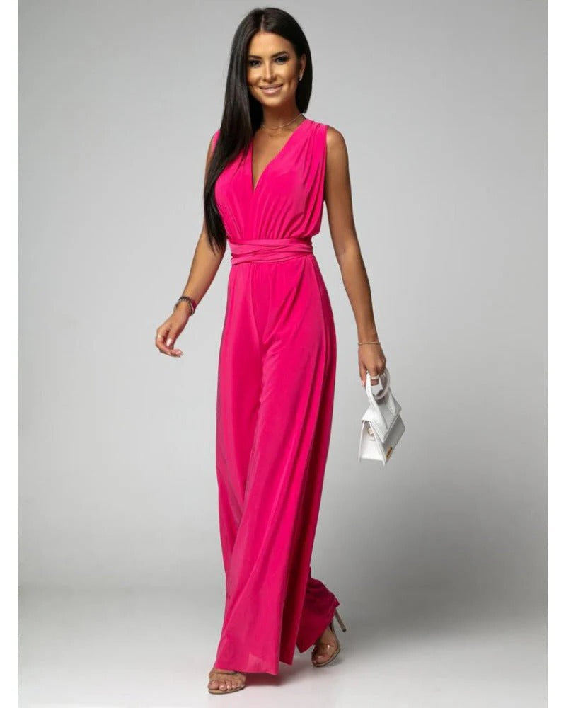 Vera | Women’s V-Neck Sleeveless Jumpsuit with Belt