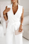 Giuliana | Women's Sleeveless Wide-Leg Jumpsuit V-Neck Belted Formal Playsuit