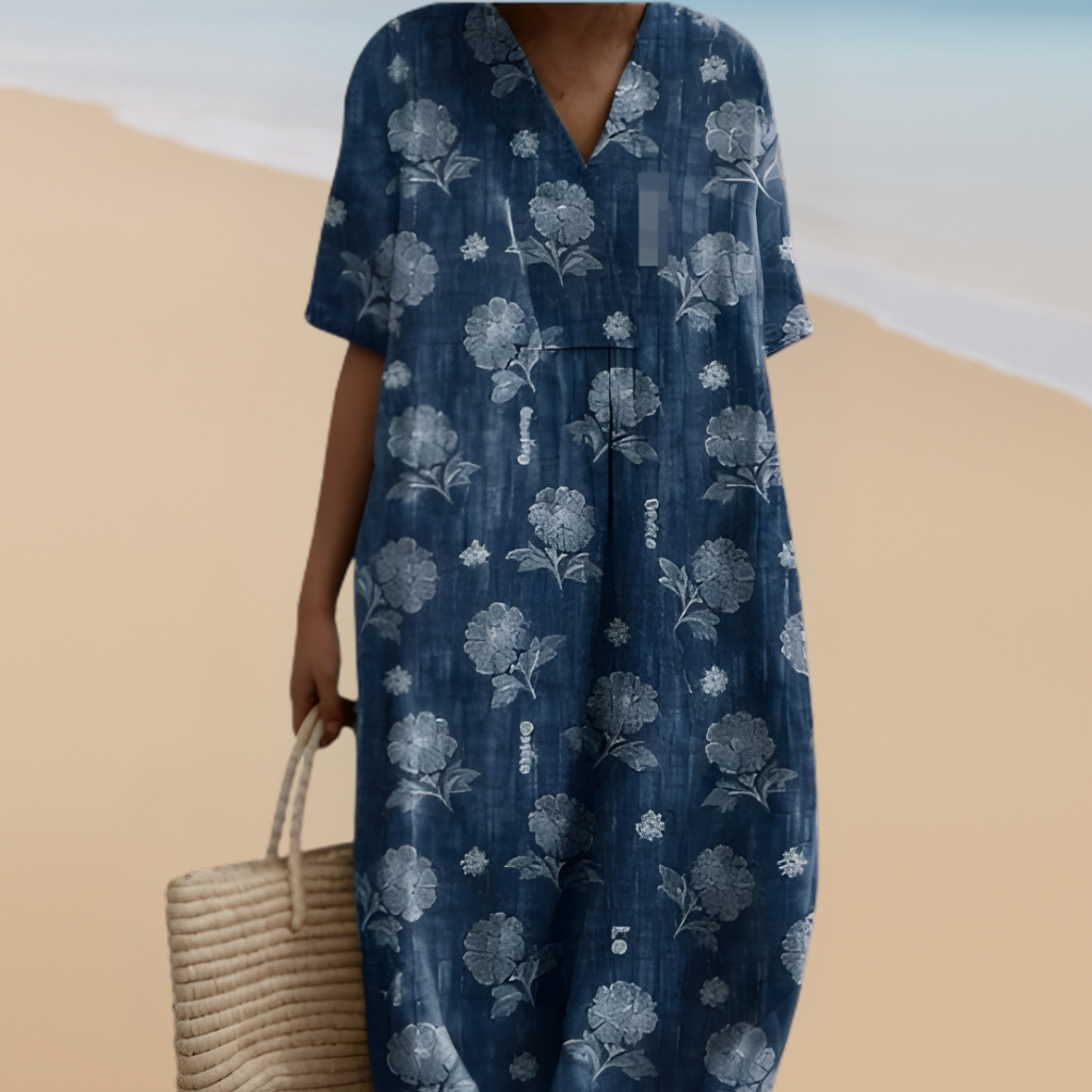 Chelsea | Women’s Floral Dress with Indigo Blue