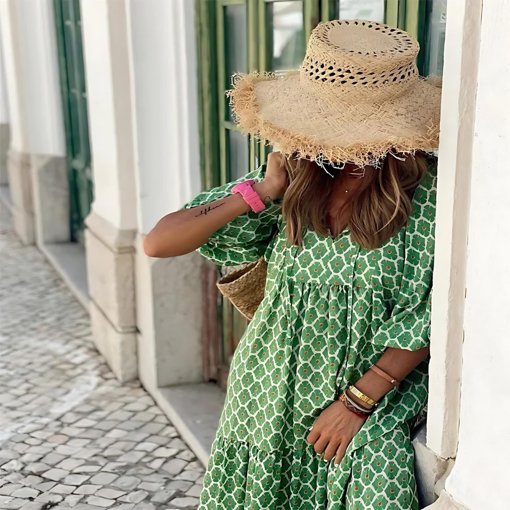 Cassandra | Women’s Geometric Print High-Low Dress with Movement