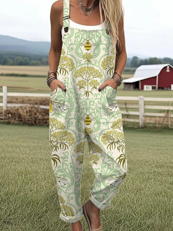 Kim | Women’s Honeybee Bloom Jumpsuit with Floral Pattern