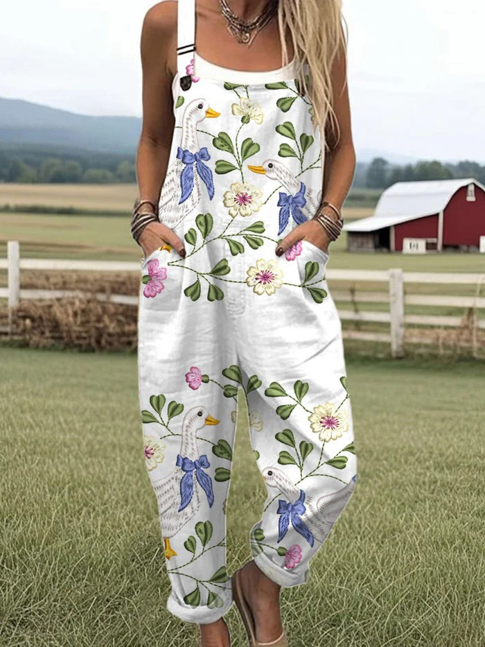 Goose | Women’s Garden Print Jumpsuit with Defined Waist