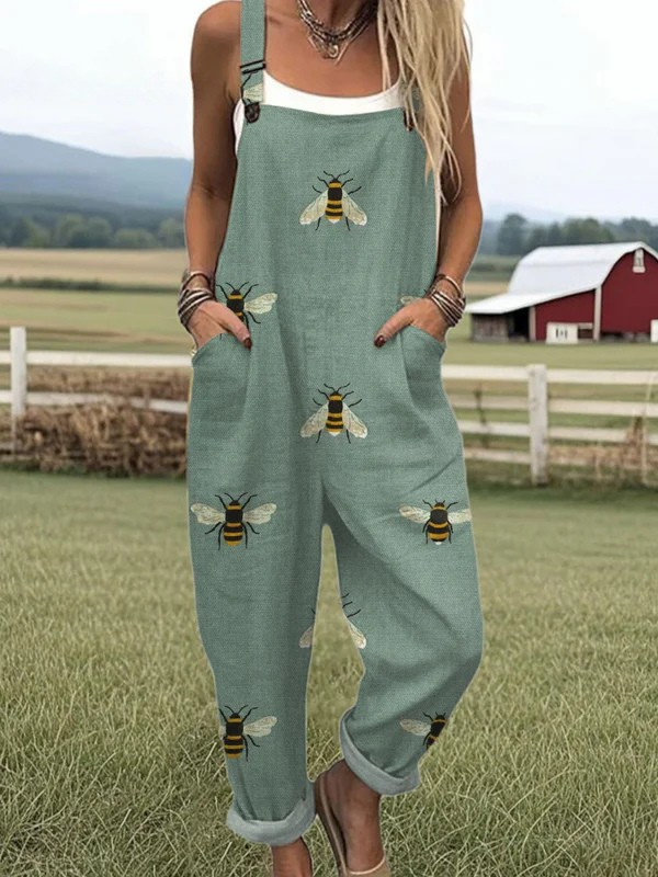 Evie | Women’s Bee Print Jumpsuit with Pockets