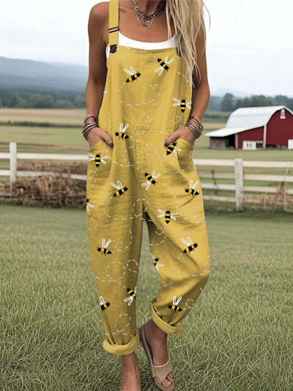Scarlett | Women’s Honeybee Meadow Jumpsuit with Bee Motif