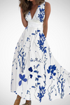 Iris | Women's Floral V-Neck Sleeveless Fit and Flare Maxi Dress