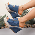 UrbanChic | Women’s Chunky Buckle Wedge Sandals with Cushioning