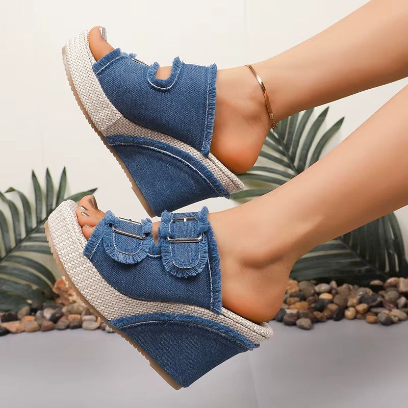 UrbanChic | Women’s Chunky Buckle Wedge Sandals with Cushioning