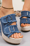 UrbanChic | Chunky Denim Buckle Wedge Sandals