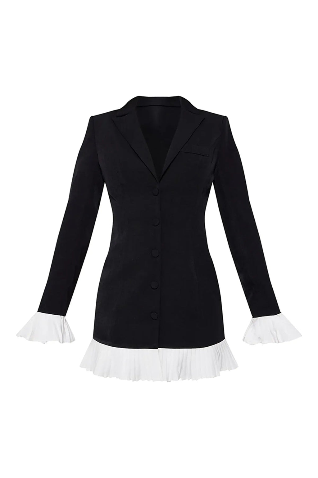 V-Neck Pleated Classy Casual Mini Dress with Button Front Closure