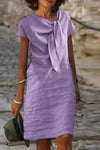 Nina | Women's Linen Blend Midi Dress with Draped Neckline Detail