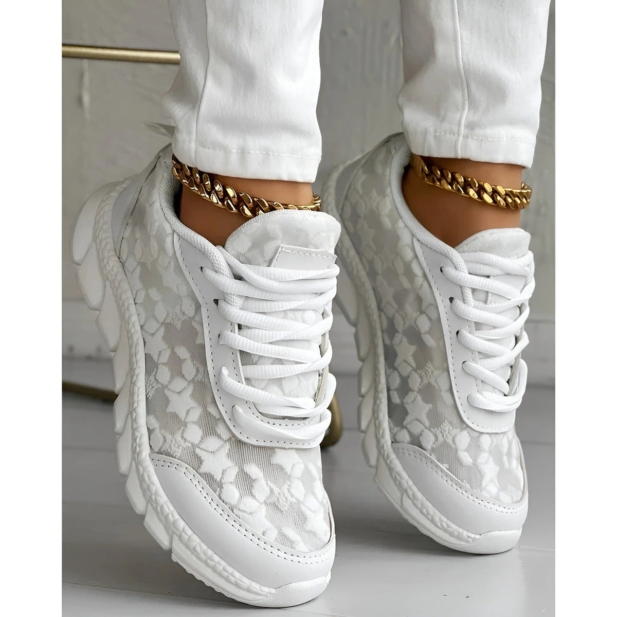 Nova | Women’s White Lace Sneakers with Cushioned Sole