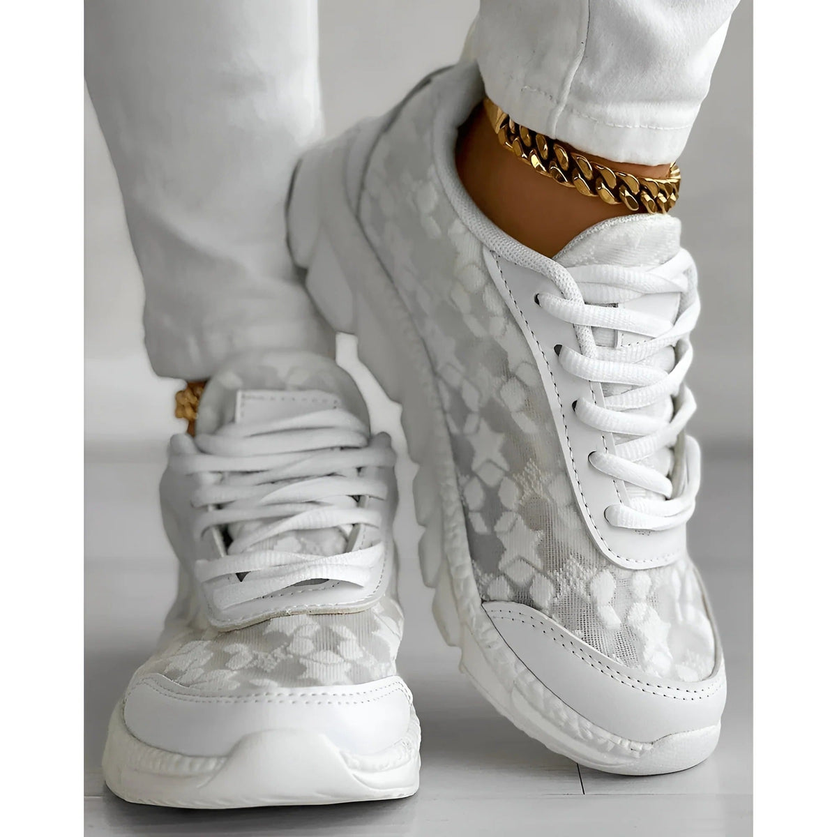 Nova | Women’s White Lace Sneakers with Cushioned Sole