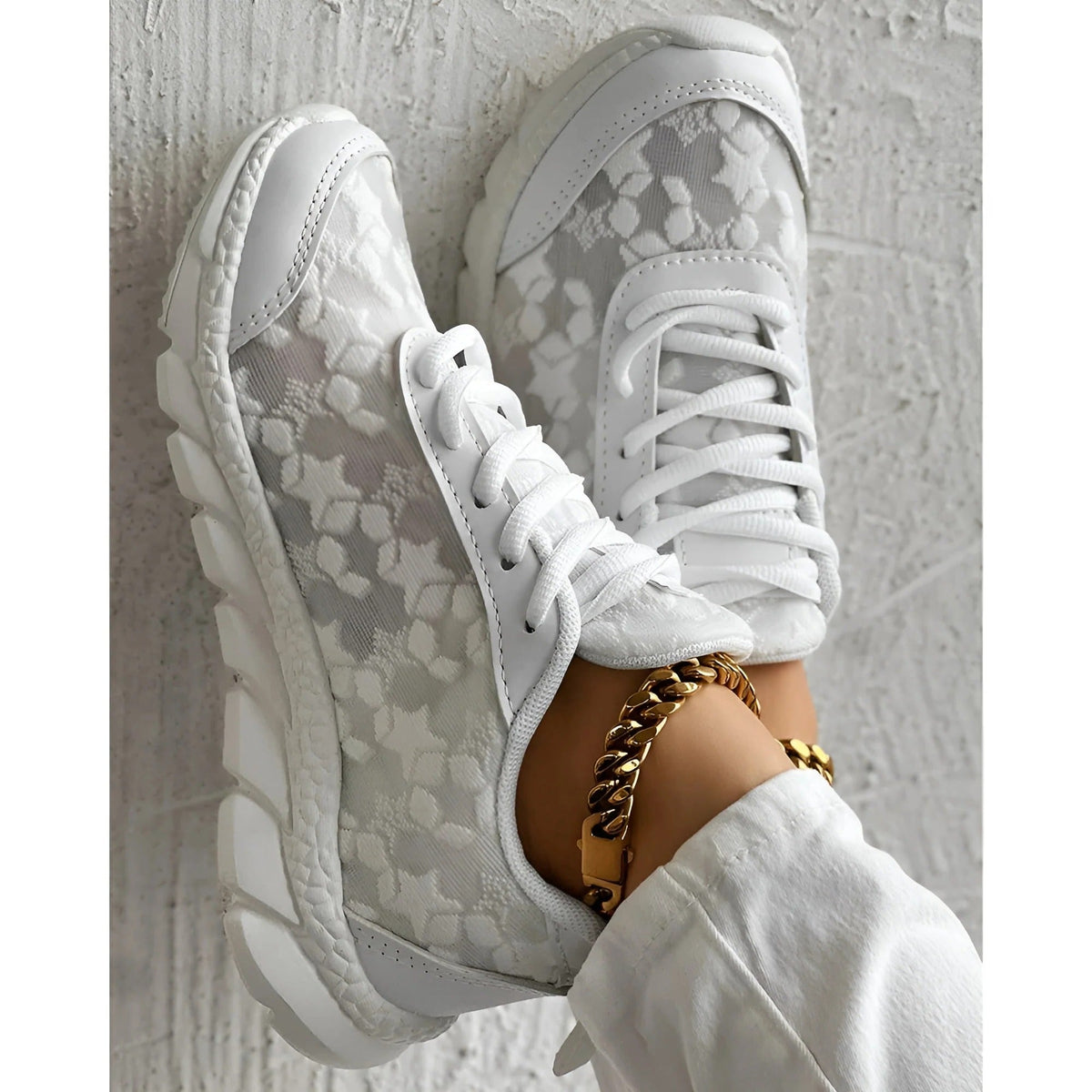 Nova | Women’s White Lace Sneakers with Cushioned Sole