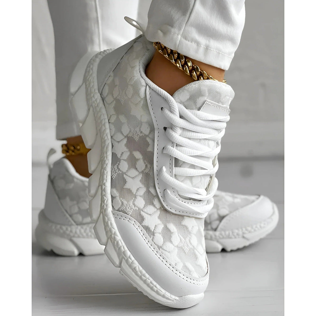 Nova | Women’s White Lace Sneakers with Cushioned Sole