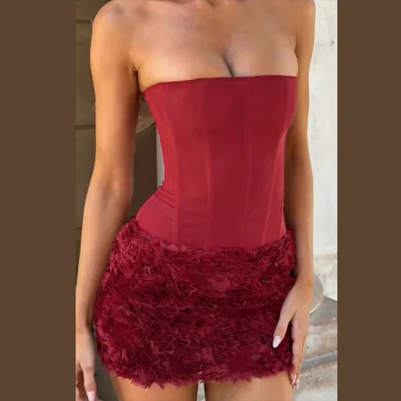 Red Strapless Backless Mini Party Dress