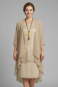 Lauren King | Layered Chiffon Midi Dress with Lace Overlay For Women