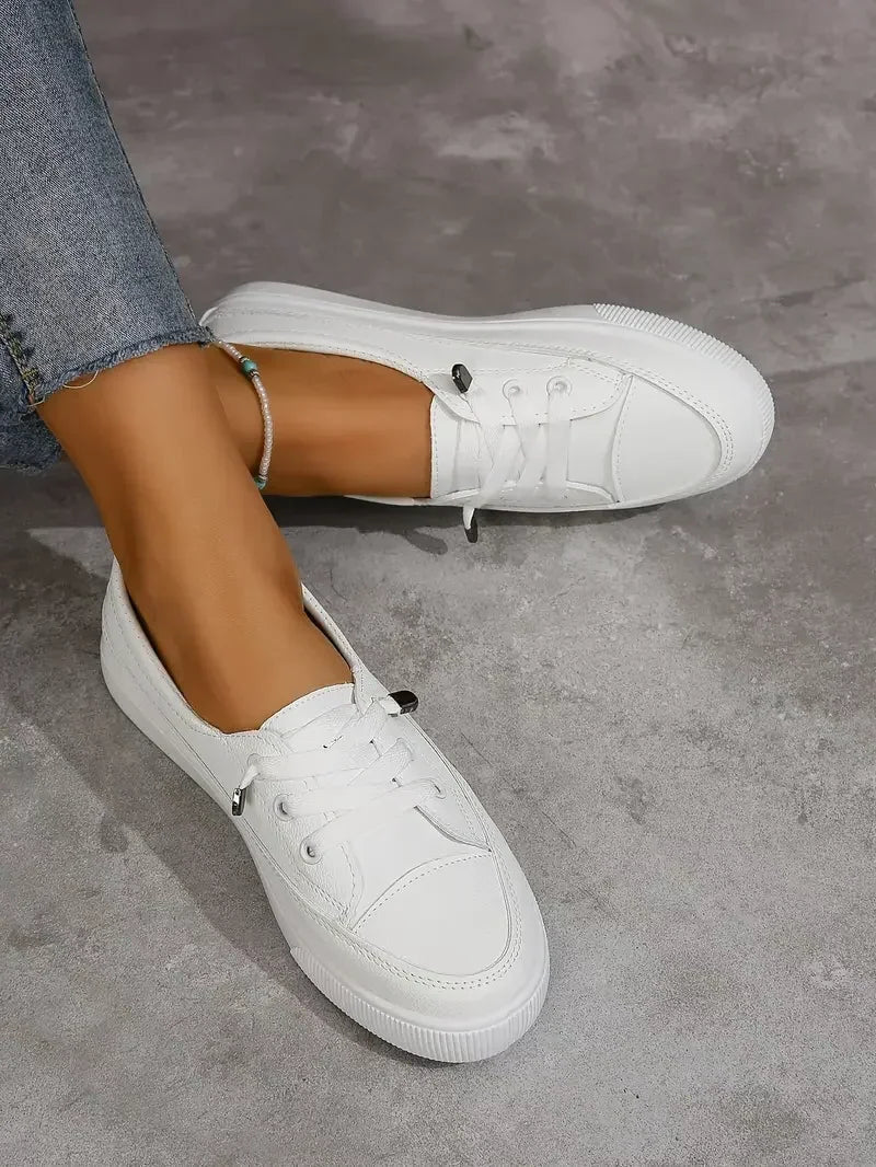 Casual Round Toe Flat Shoes with Lace-Up Design for Women