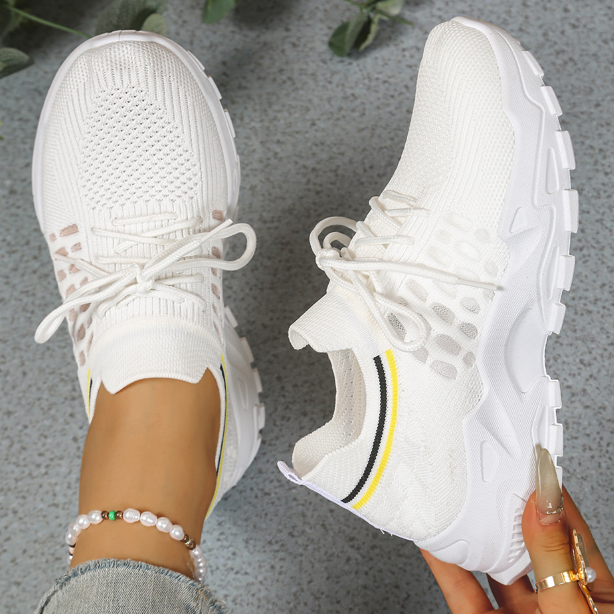 Aura | Women’s Knit Lace-Up Trainers with Chunky Sole