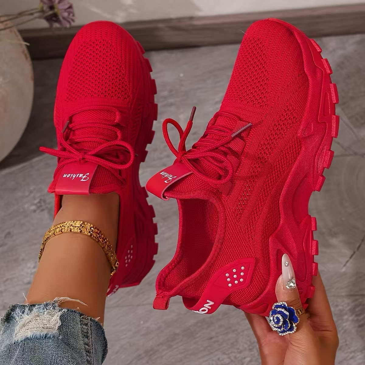 Aura | Women’s Knit Lace-Up Trainers with Chunky Sole