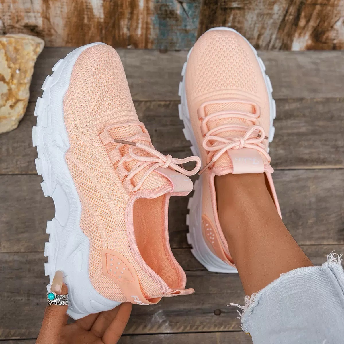 Aura | Women’s Knit Lace-Up Trainers with Chunky Sole