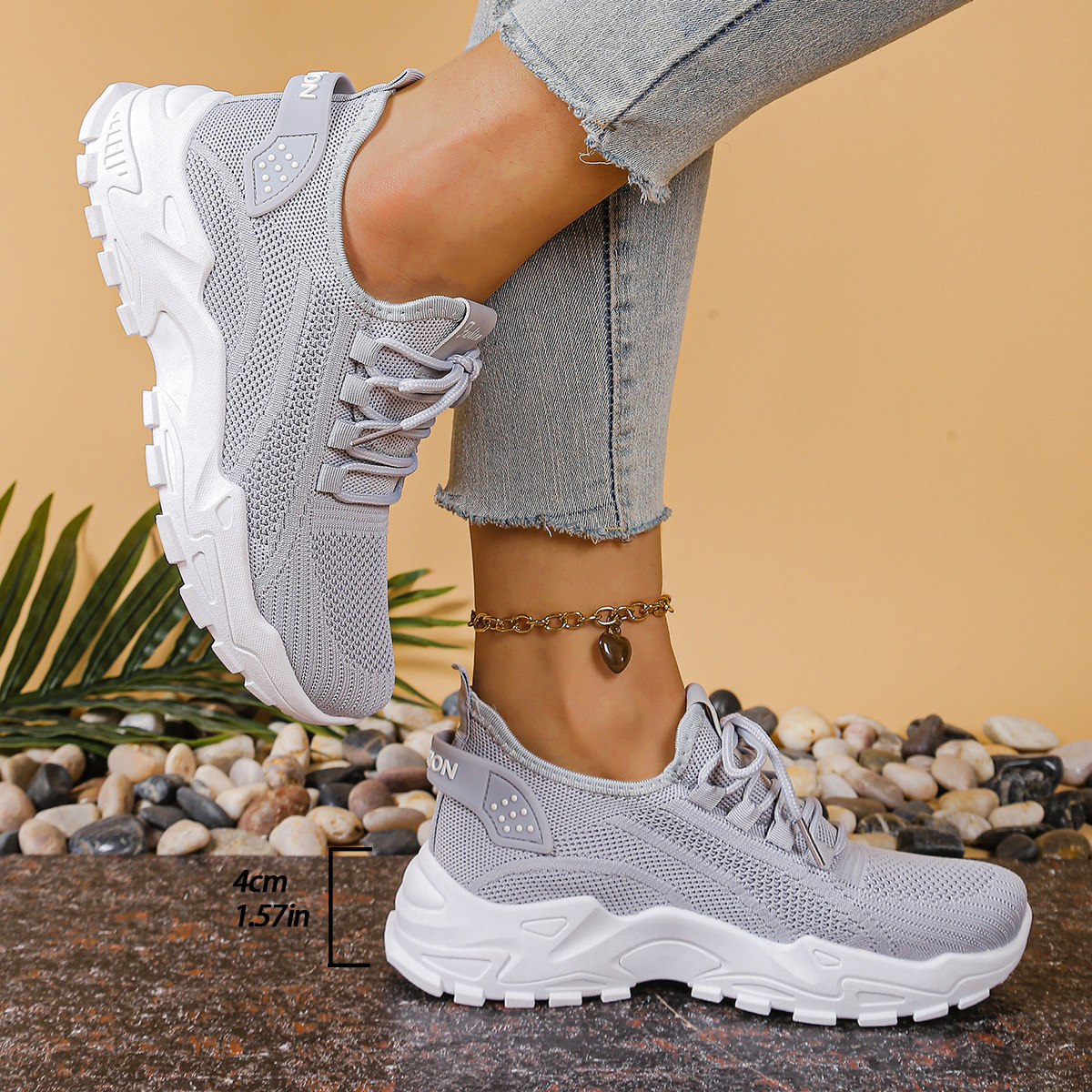 Aura | Women’s Knit Lace-Up Trainers with Chunky Sole