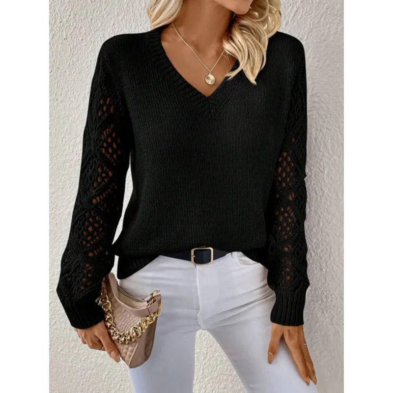 Elodie Laurent | Elegant V-Neck Knit Sweater For Women