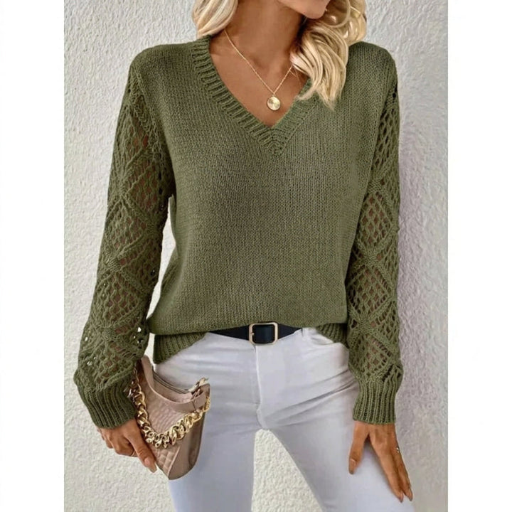 Elodie Laurent | Elegant V-Neck Knit Sweater For Women