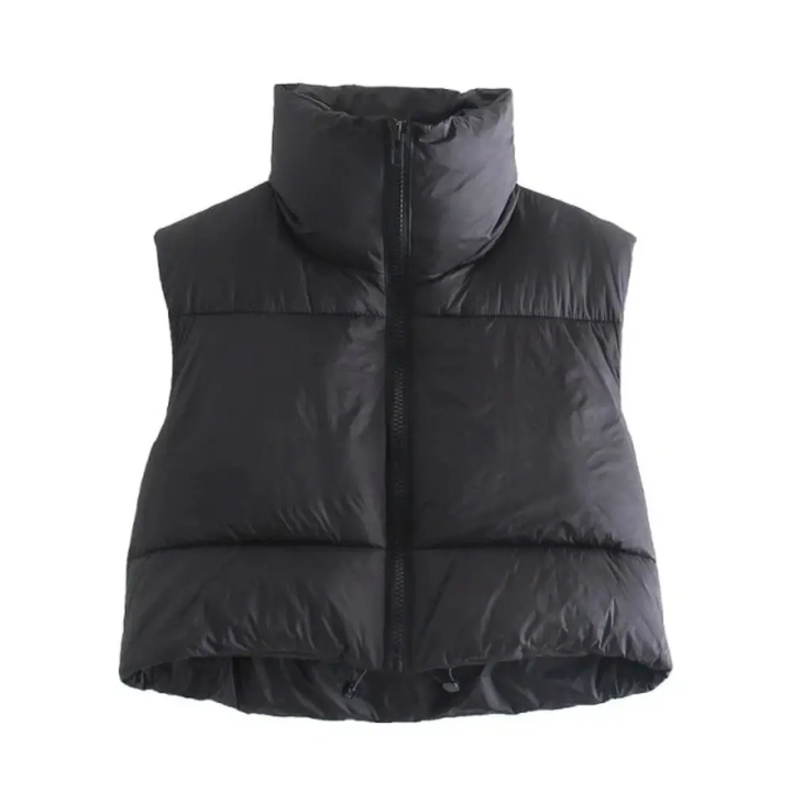 Elena Rossi | Cropped Puffer Vest With Luxe Collar For Women