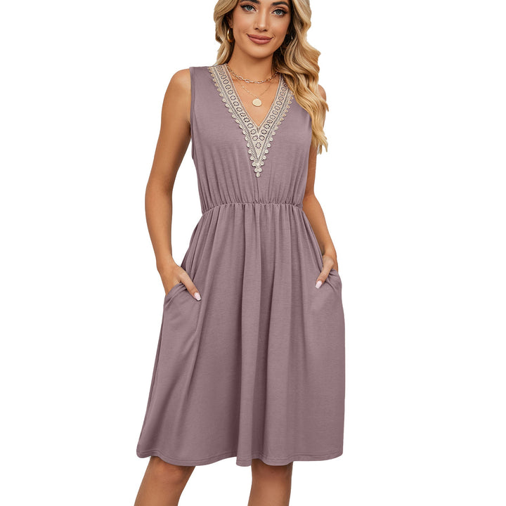 Isabella Hartley | Lace Trim V-Neck Midi Dress For Women