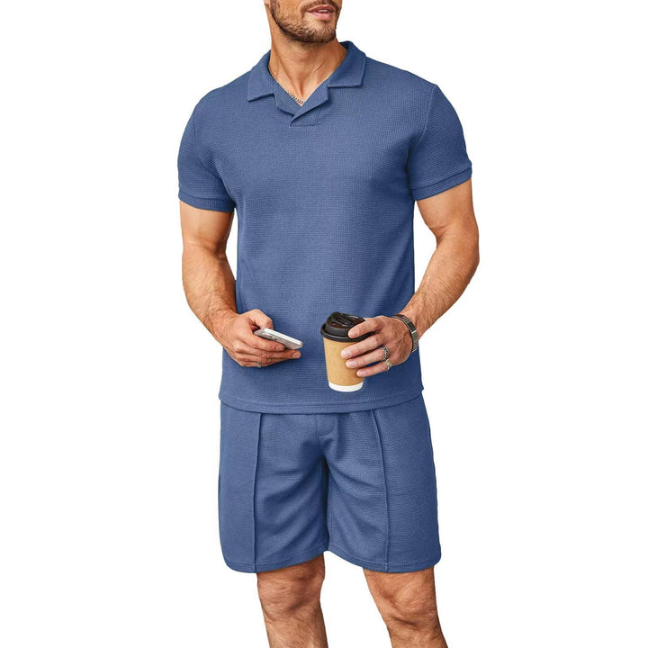 Grady Thornton | Waffle Knit Polo Shirt &amp; Shorts Set For Men
