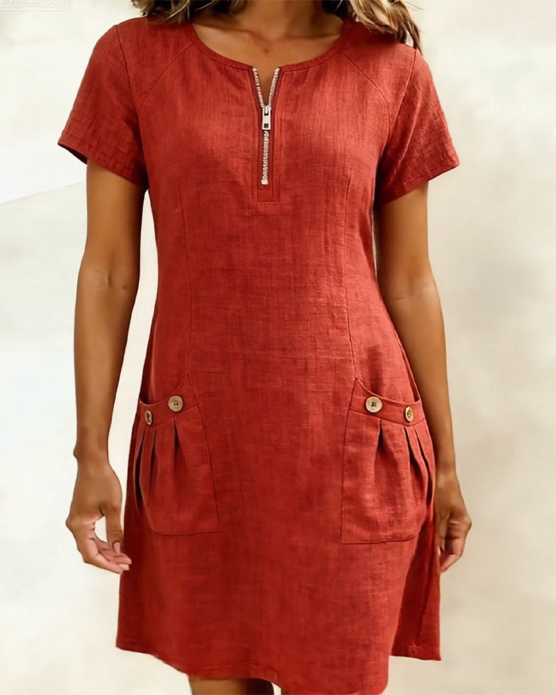 Pippa | Women’s Zip-Neck A-Line Mini Dress with Pockets
