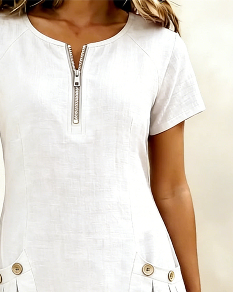 Pippa | Women’s Zip-Neck A-Line Mini Dress with Pockets