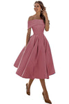 Phoebe Walker | Off-Shoulder Tea Length Satin Dress For Women