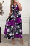 Sacha | Women's Floral Print Sleeveless Maxi Dress V-Neck Pleated Summer Dress
