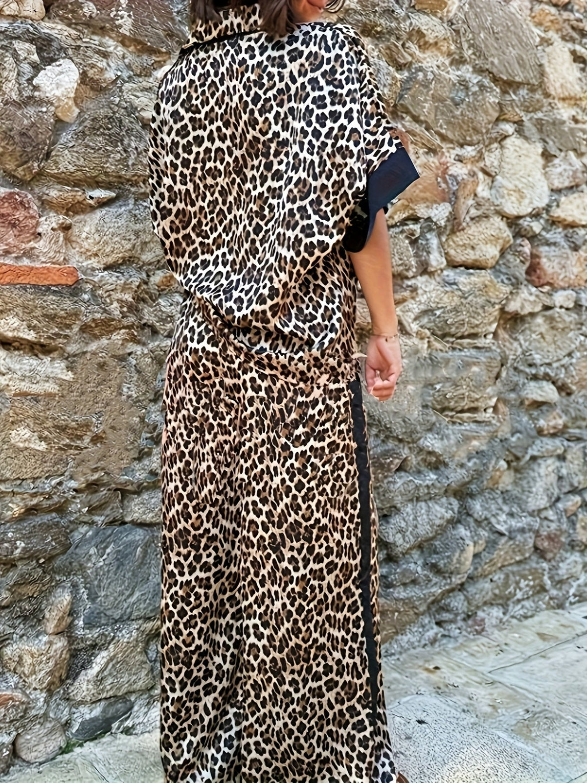 Maria | Women’s Fluid Leopard Print Ensemble with Wide-Leg
