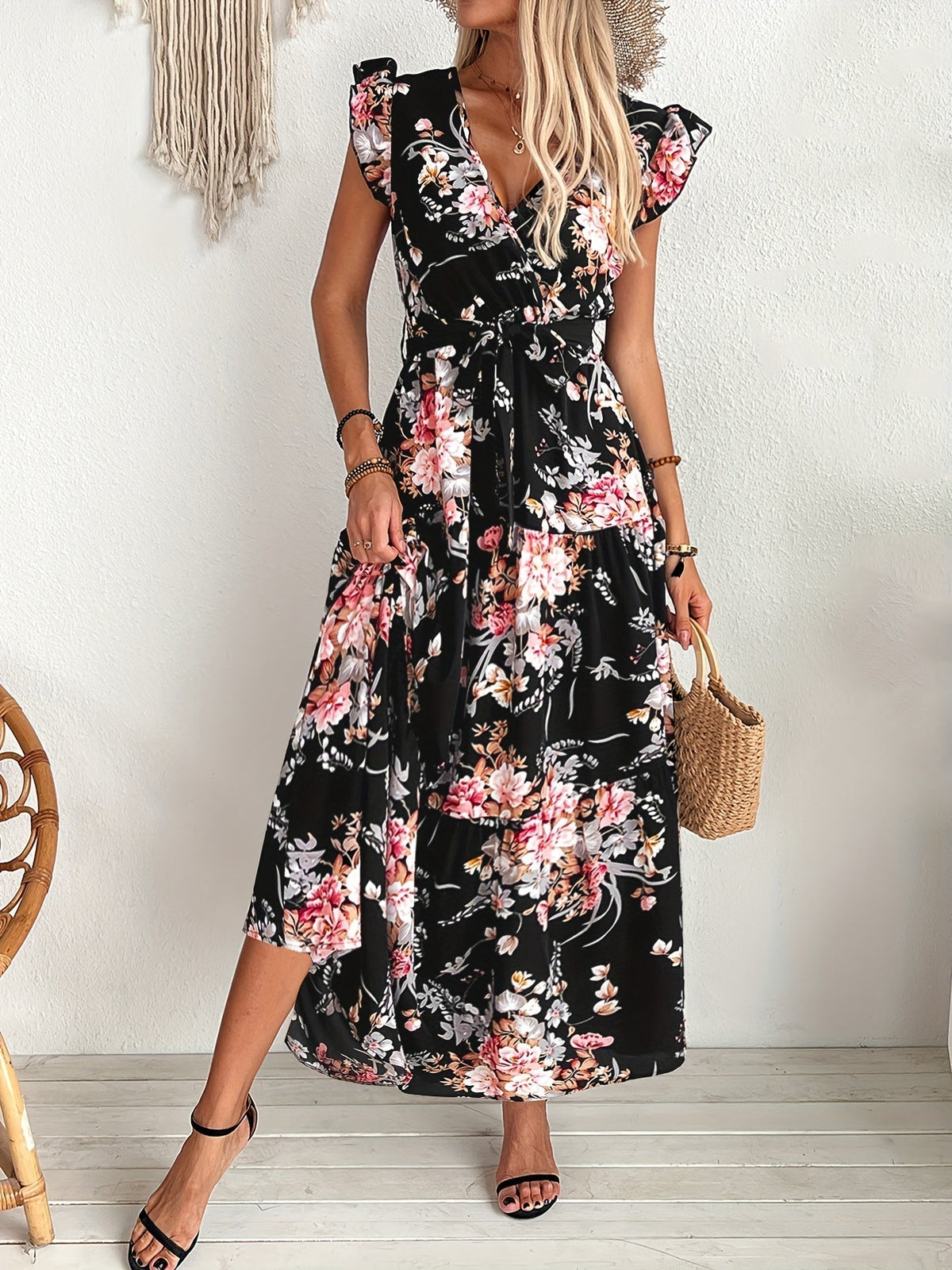 Ailany | Women’s Floral Swing Dress with Waist Tie