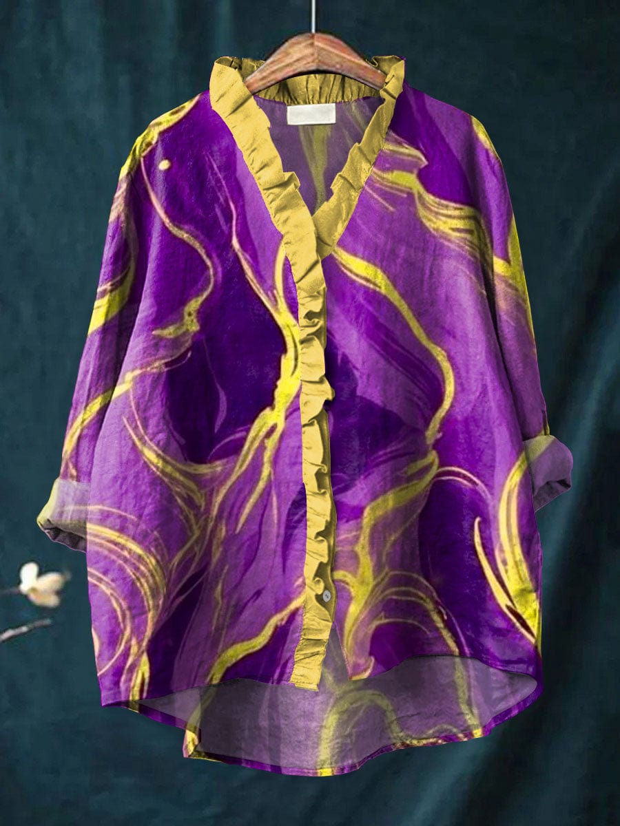 Opal | Women’s Spiral Print Blouse with Ruffle Placket