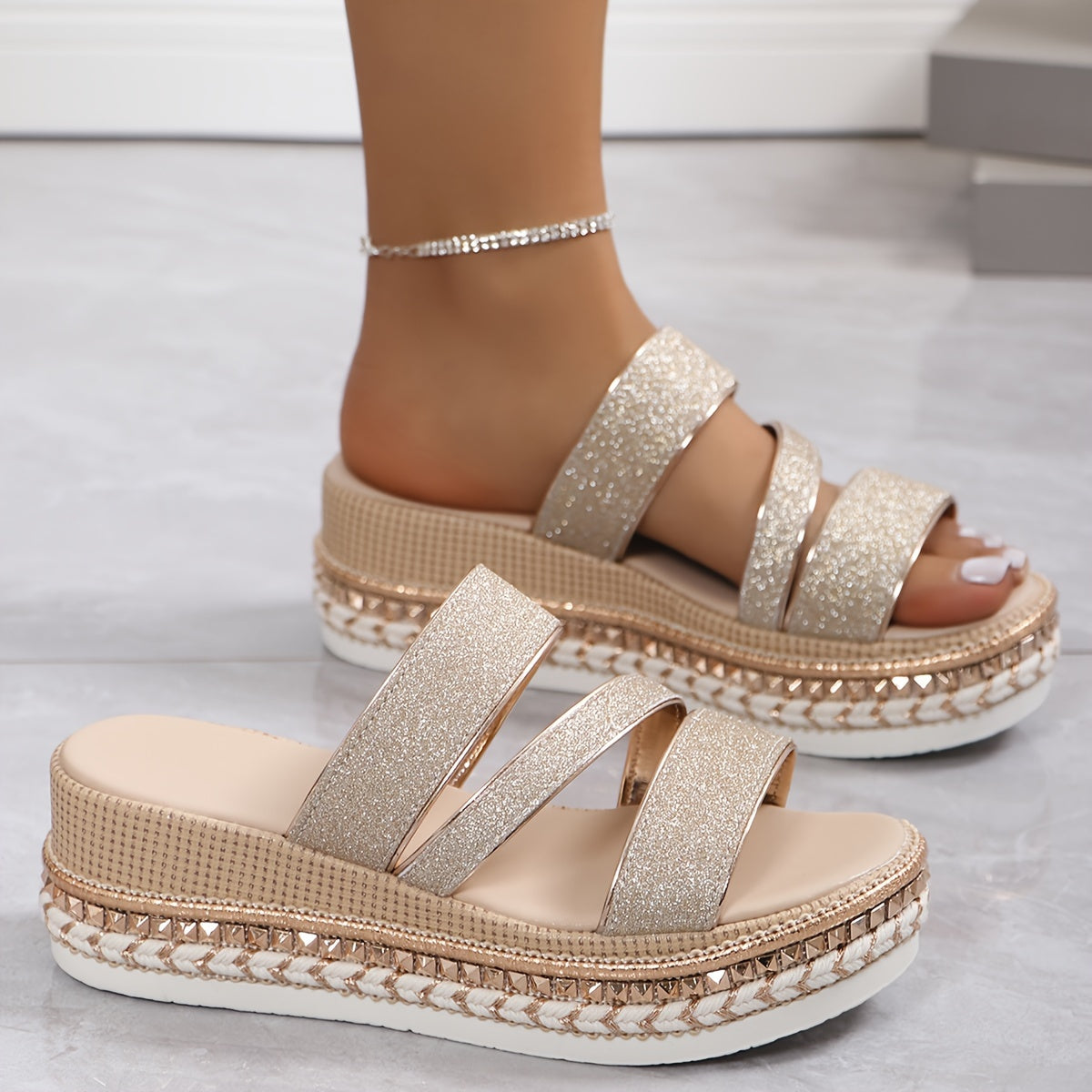 Ayala | Women’s Glitter Straps Sandals with Cushioned Sole