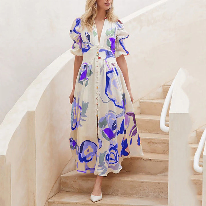 Matilda Young | Floral Summer Dress With V-Neck For Women